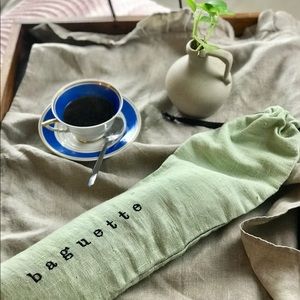 French linen baguette bag with embroidery